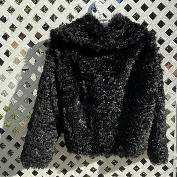 Topshop Black Faux Fur Collared Jacket Cozy Y2K Winter - Picture 2 of 5